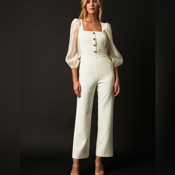 NWT Endless Rose Organza Sleeve Jumpsuit with gold hardware womens size medium - Picture 1 of 13